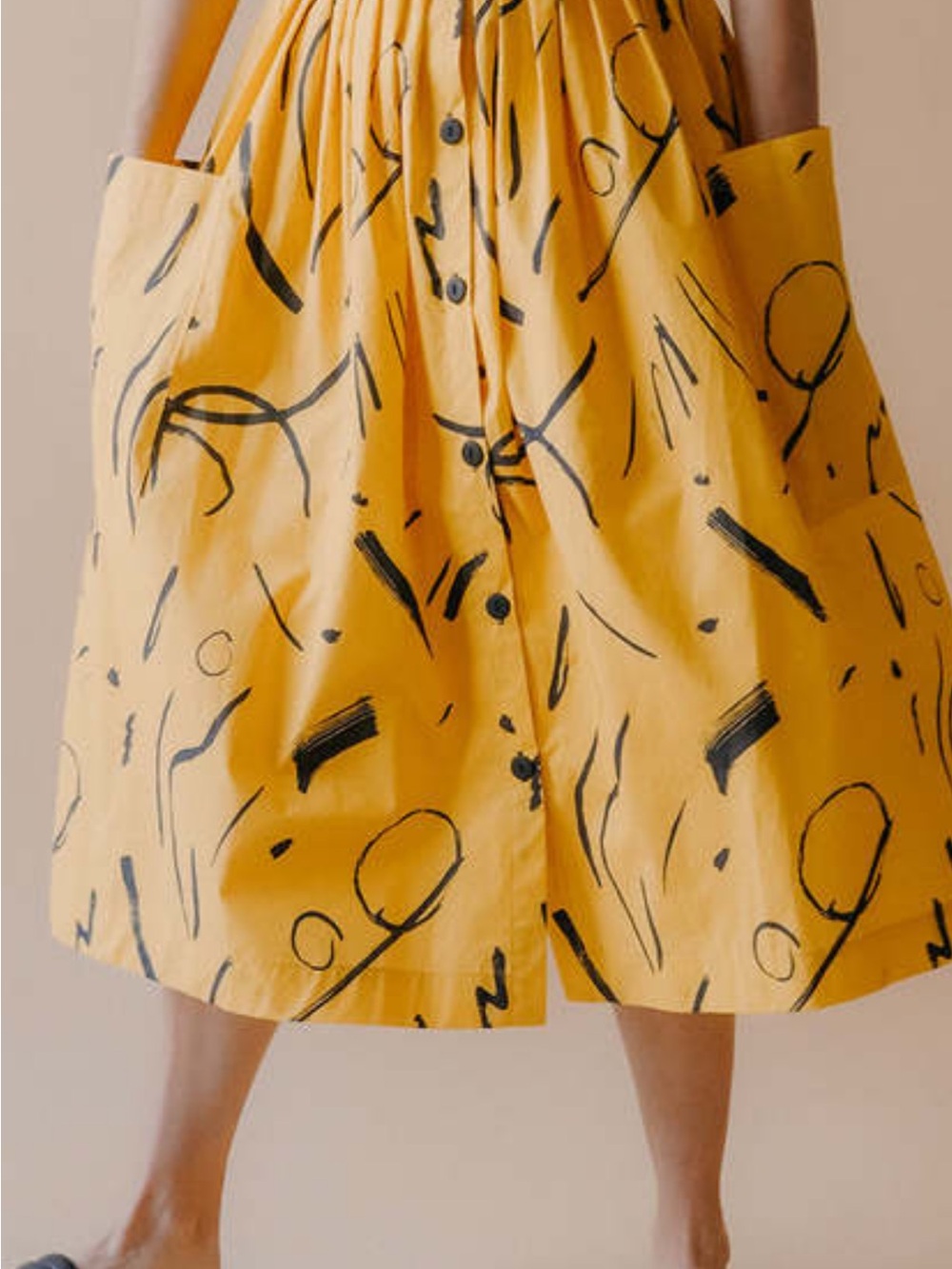 Corey Lynn Calter Mustard Yellow Midi Skirt with Black Abstract Print “Cecelia”